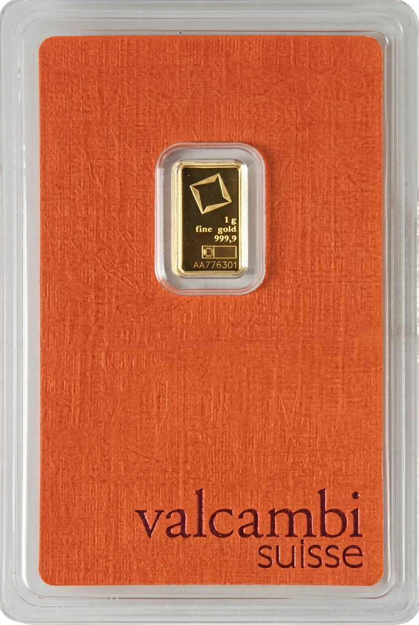 Valcambi Suisse 1 gram gold bar - assay card back